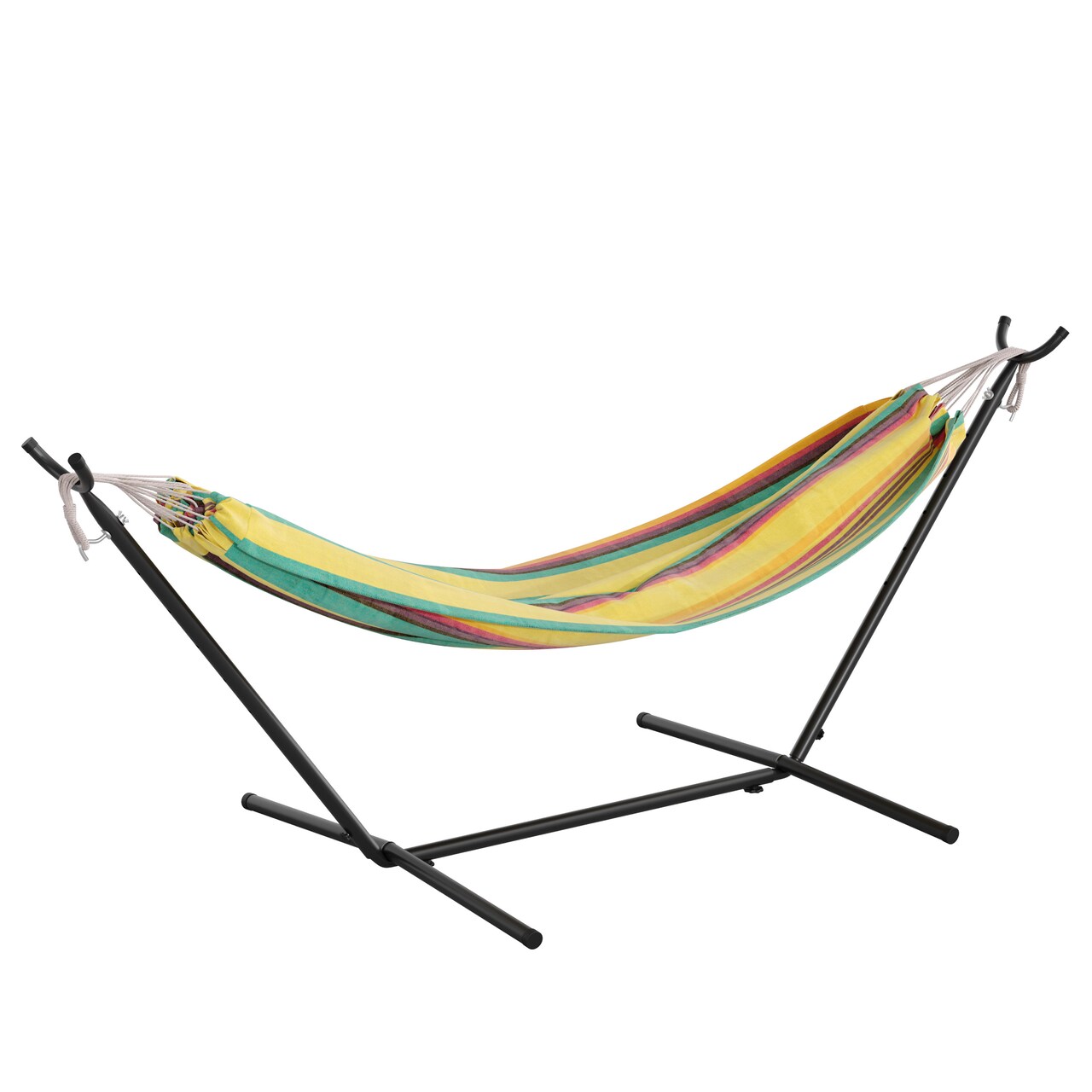 Emma and Oliver Ailani Cotton Two Person Hammock with Space Saving Steel Stand, Premium Carry Bag and Hanging Hardware